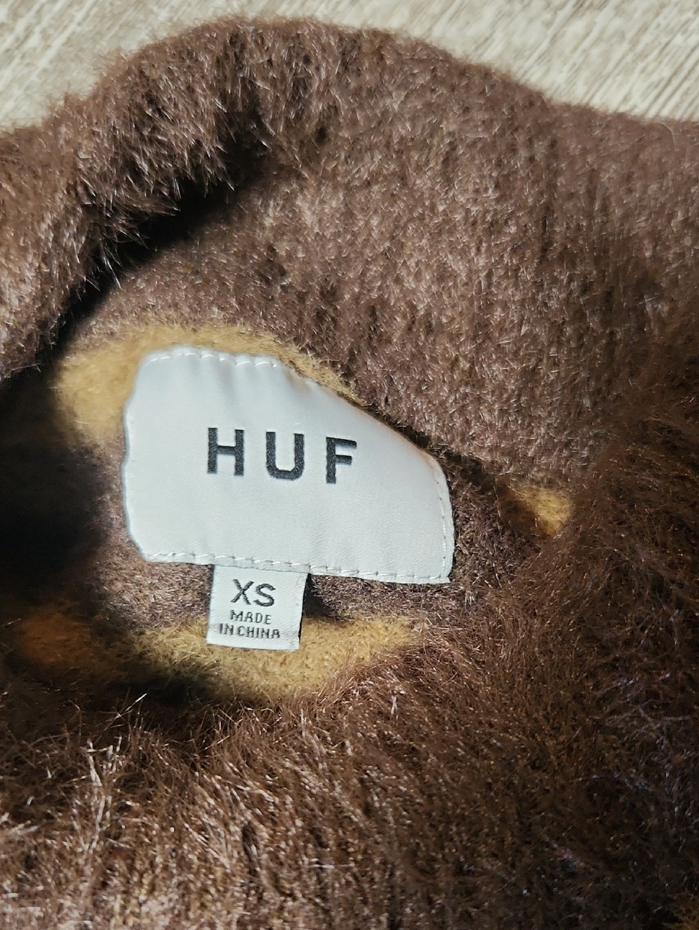 Womens HUF Brown & Tan Striped Fuzzy Sweater with Mushroom Motif - Picture 2 of 5